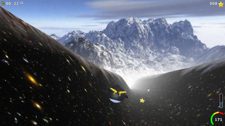 Ein Screenshot des Astro-Levels von Tuxracer.