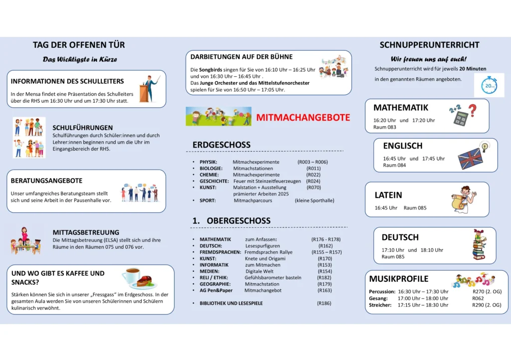 Programm Tag der offenen Tür mit Angabe der Räume